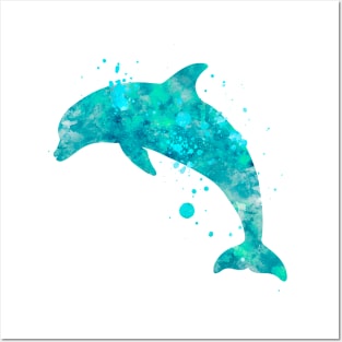 Turquoise Dolphin Watercolor Painting Posters and Art